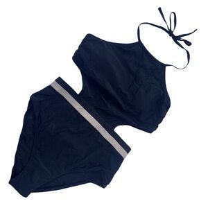 Cupshe one piece swimsuit black with a shimmery black & gold waist Medium